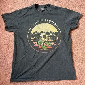 I Hate People Dark Gray Graphic T-Shirt with Sunflower Design